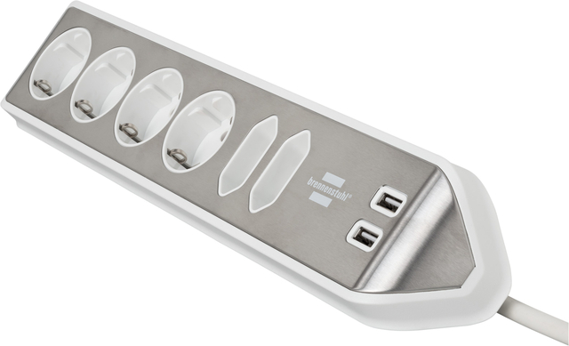 Desk socket Brennenstuhl Estilo 6-way including 2 USB 2 meter white/silver