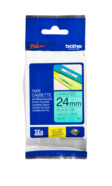 Brother 24mm Gloss Tz BlkOnGreen TZE751