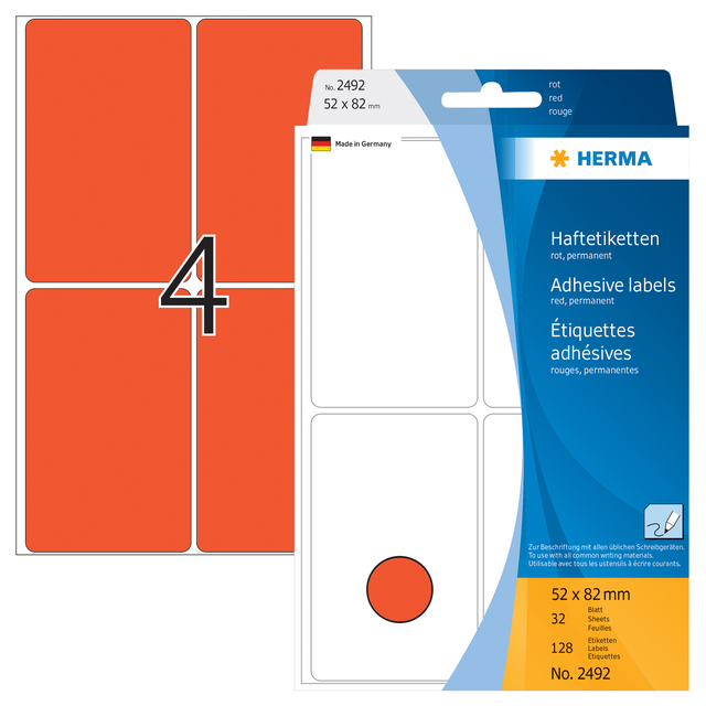 Etiket HERMA 2492 52x82mm rood 128 stuks