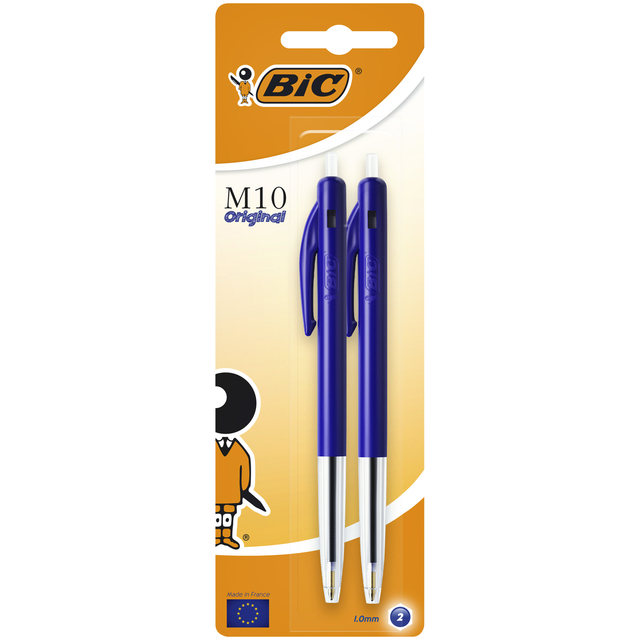 Balpen Bic M10 medium blauw blister à 2 stuk