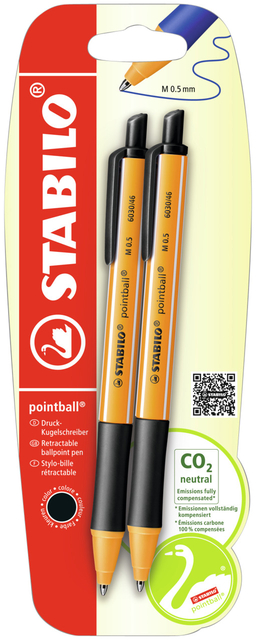 Balpen STABILO pointball 6030/46 medium zwart blister à 2 stuk