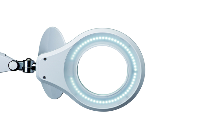 Loeplamp MAUL Source LED dimbaar met tafelklem lens 126 cm2 wit