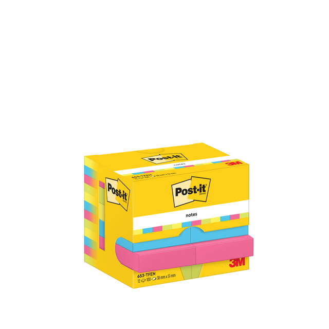 Memo pad 3M Post-it 653 38x51mm neon assorted colors 12 pieces
