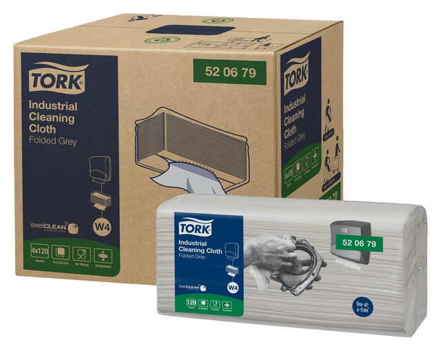 Cleaning cloth Tork Industrial W4 folded flexible and soft 120 sheets gray 520679