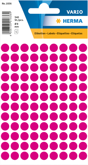 Multi-purpose labels / colour dots, Ø 8 mm, round, pink permanent adhesion, fo