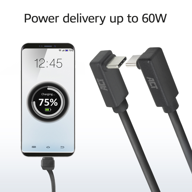 Kabel ACT USB-C hoek boven/beneden 10Gbps 2m