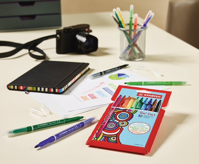 Viltstift STABILO Trio 2 in 1 assorti etui à 10 stuk