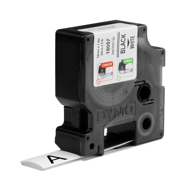 Labeltape Dymo Rhino industrieel krimpkous 19mm zwart op wit