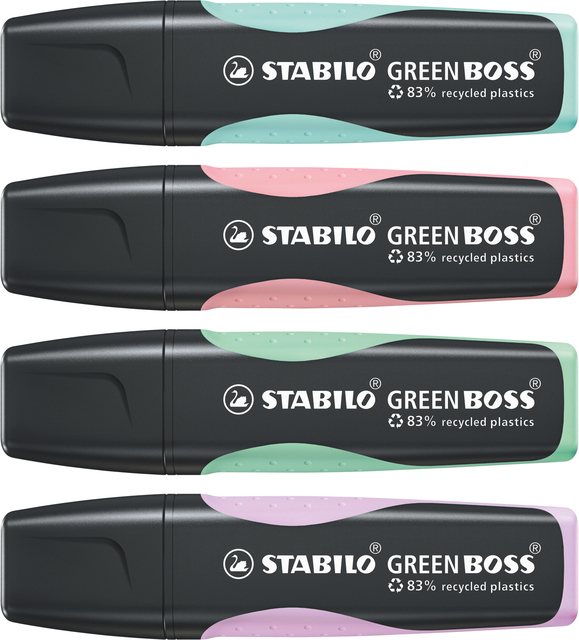 Markeerstift STABILO GREEN BOSS 6070/4 pastel assorti etui à 4 stuk