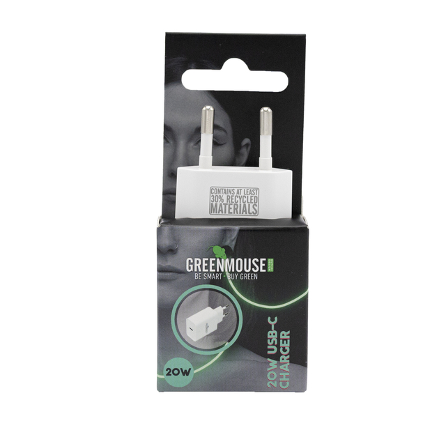 Oplader Green Mouse USB-C 20w wit blisterverpakking