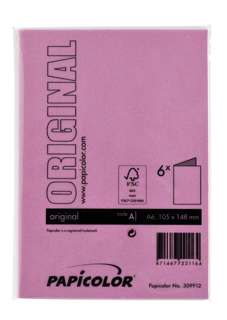 Correspondentiekaart Papicolor dubbel 105x148mm felroze pak à 6 stuk