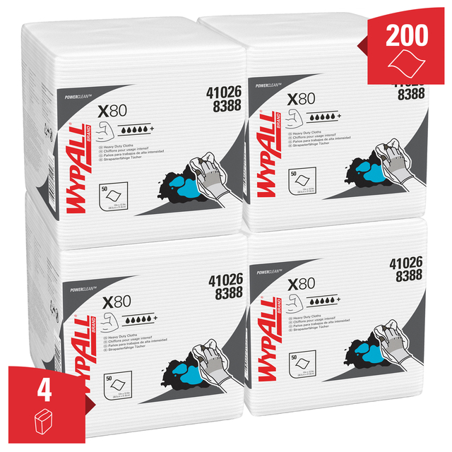 Poetsdoek WypAll X80 PowerClean 305x317mm 4x50vel wit 8388