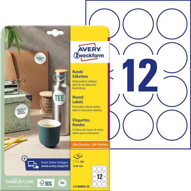 Etiket Avery L7104REV-25 60mm wit 300 stuks