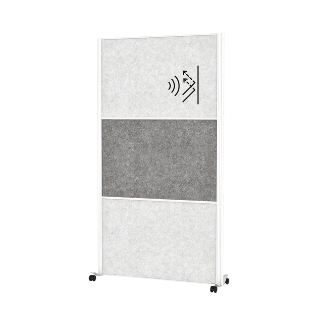 Scheidingswand MAUL akoestiek 100x180 2x licht- 1x donkergrijs wit frame mobiel