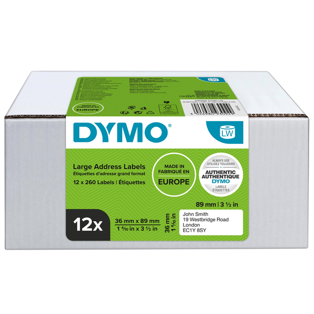 Etiket Dymo LabelWriter adressering 36x89mm 12 rollen á 260 stuks wi