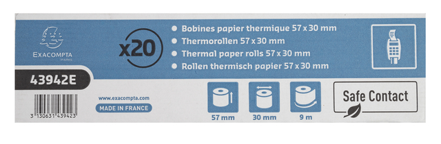 Telrol Exacompta 57mmx9m kern Ø12mm SafeContact thermisc
