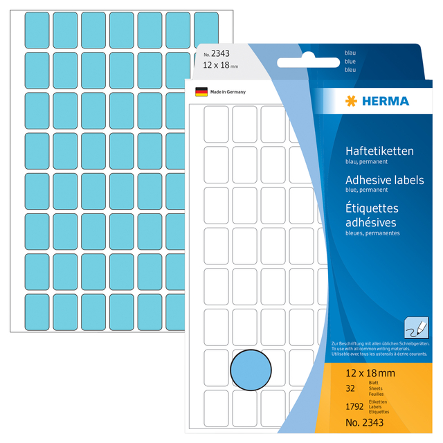 Etiket HERMA 2343 12x18mm blauw 1792 stuks