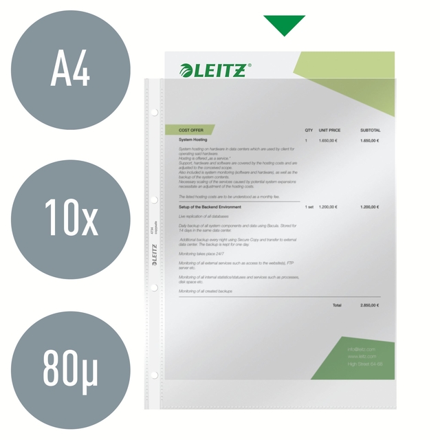 Showtas Leitz Premium standaard copy safe 0.09mm 4-gaats PVC A4 glashelder 100 stuks