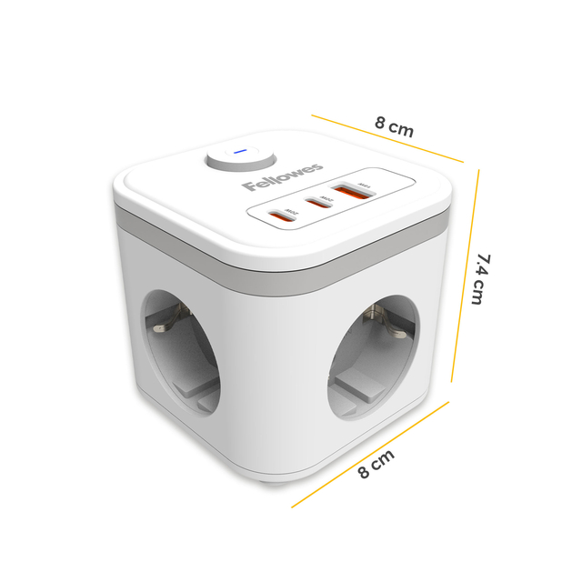 Stekkerblok Fellowes Power Cube F 3 voudig 1xUSB A 2xUSB C 2 meter wit