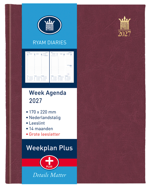 Agenda 2027 Ryam Weekplan Plus Mundior groot letter 7dagen/2pagina's assorti