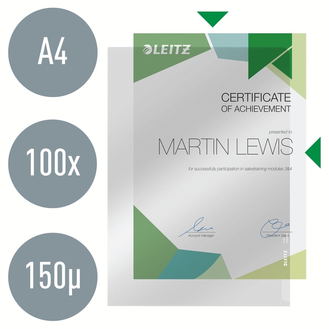 Insteekmap L-model Leitz Premium copy safe 0.15mm PVC A4 glashelder 100 stuks