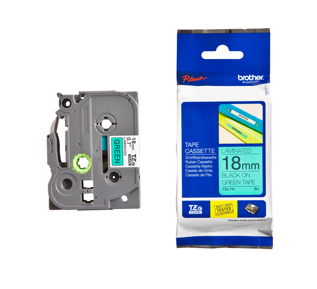 Brother 18mm Gloss BlkOnGrn Tape TZE741