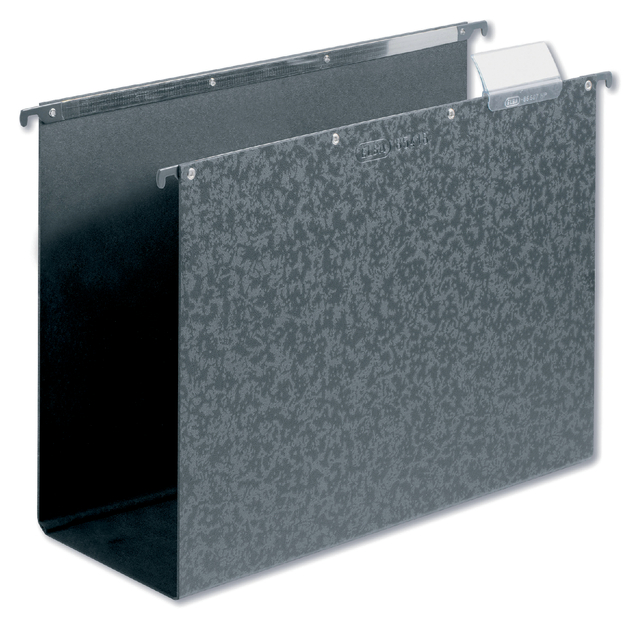 ELBA vertic ULTIMATE Suspension File, A4, made of 1.8 strong fibre board, open at the side, holds up to 330 sheets, with click-on label holder, black, pack of 10