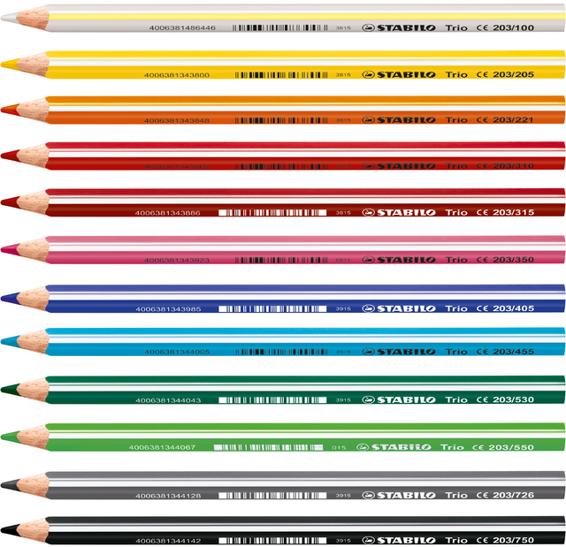 Kleurpotloden STABILO 203 Trio dik assorti kartonnen etui à 12 stuk