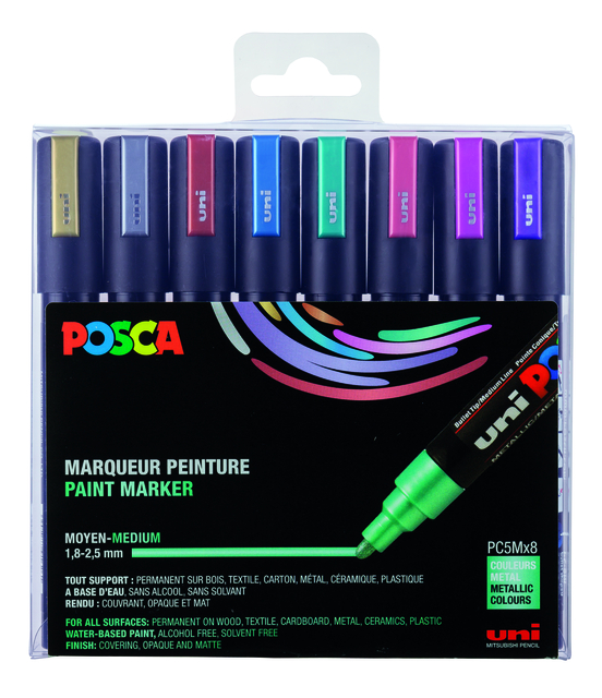 Verfstift Posca PC5M medium metallic assorti set à 8 stuk