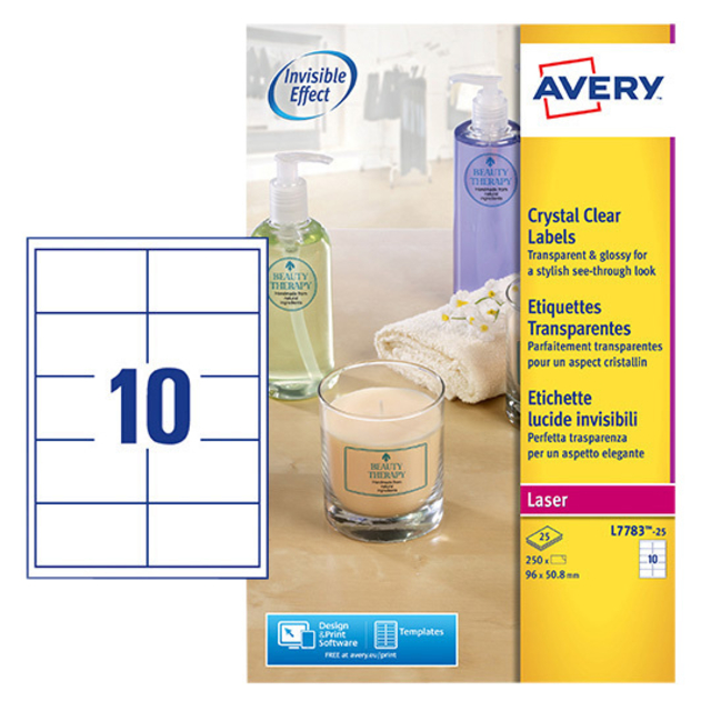 Etiket Avery L7783-25 96x50.8mm transparant 250 stuks