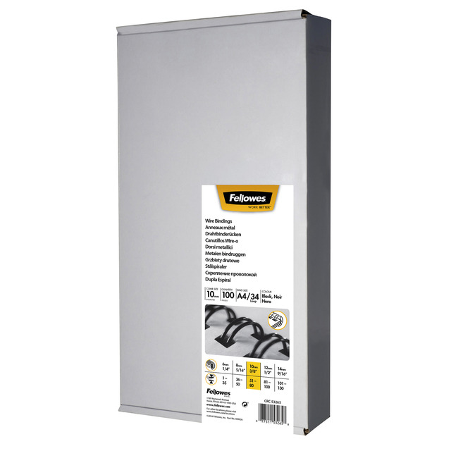 Fellowes Binding Wires Black 10mm Bx100