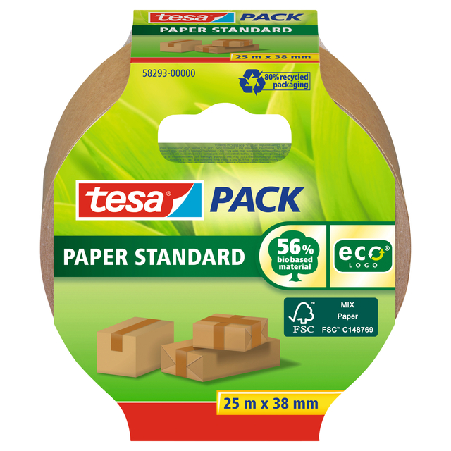 Verpakkingstape tesapack® Papier Standard ecoLogo 25mx38mm brui