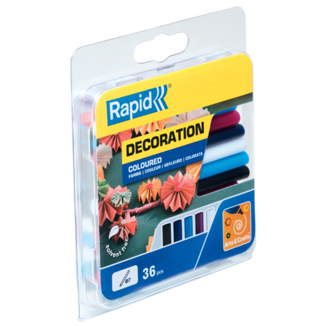 Glue stick Rapid 7mm 5 colours assorted 36 pieces
