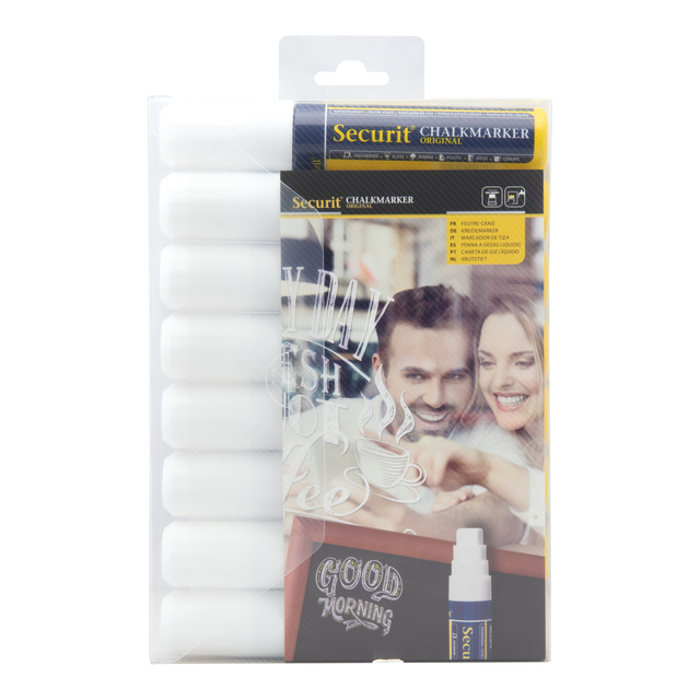 Krijtstift Securit SMA-720 blok wit 7-15mm blister à 8 stuk