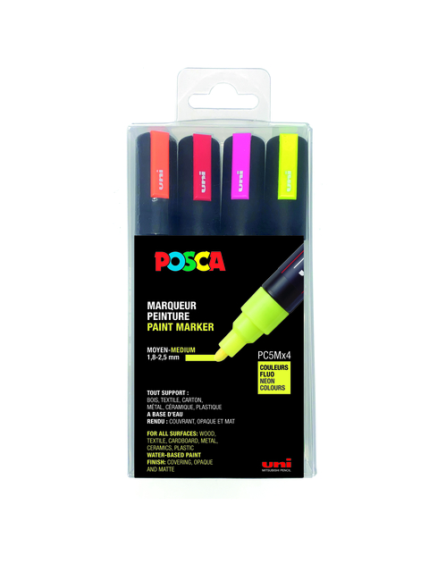 Verfstift Posca PC5M medium fluor assorti set à 4 stuk