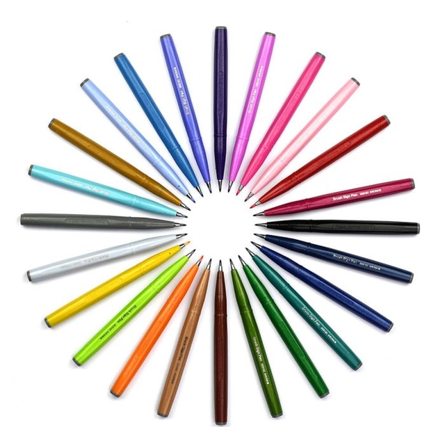 Brushpen Pentel Sign SES15C Rainbow assorti set à 24 stuk