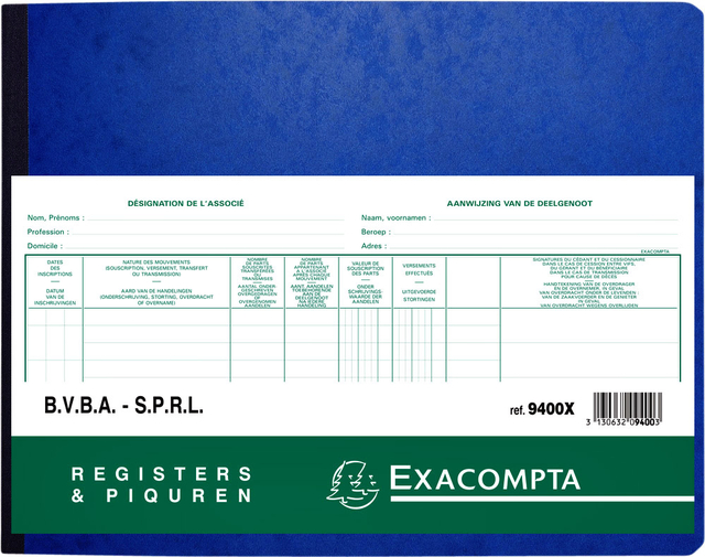 Register Piqure aandeelhouder BVBA/ SPRL 320x250mm 80vel groen