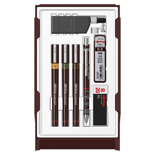 Tekenset rOtring Isograph college 0.2mm, 0.3mm en 0.5mm set à 3 stuk