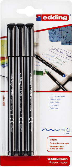 Fineliner edding 1200 001 fijn zwart blister à 3 stuk