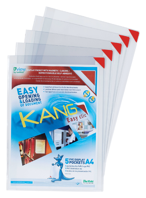 5 Kang easy clic repositionable signage pockets A4 red corner