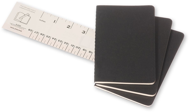 Schrift Moleskine 90x140mm blanco 240 pagina's 70gr zwart set à 3 stuks