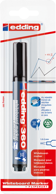 Whiteboardmarker edding 360 rond 1.5-3mm zwart blister à 1 stu