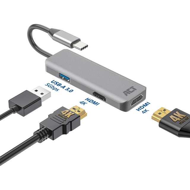 Adapter ACT USB-C 4K multiport for 2 HDMI monitors