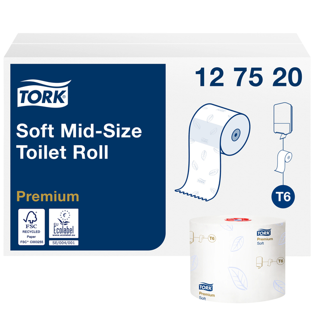 Toilet paper Tork Mid-size T6 Premium 2-ply 90m white 127520
