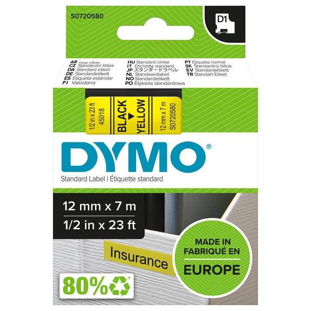 Dymo 4500 Tape Blk/Yell 45018/S0720580