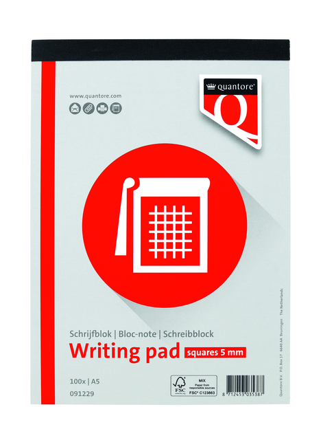 Writing pad Quantore A5 squares 5mm