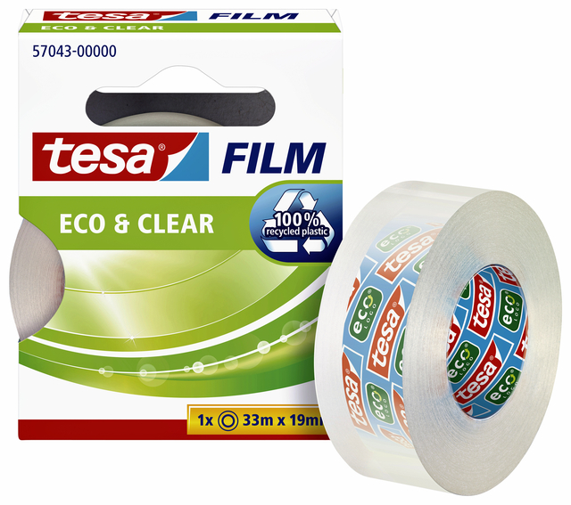 tesafilm eco & clear, eco-friendly self-adhesive transparent tape, 33m:19mm