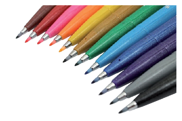 Brushpen Pentel SES15C Sign Artist standaardkleuren assorti doos à 12 stuk