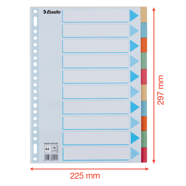 Divider Esselte Premium A4 10 tabs 23-rings cardboard multicolor