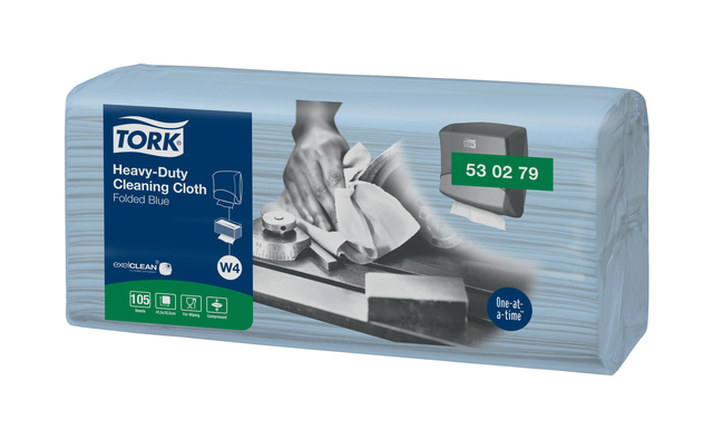 Cleaning Cloth Tork Heavy-Duty W4 Folded Absorbent 105 Sheets Blue 530279
